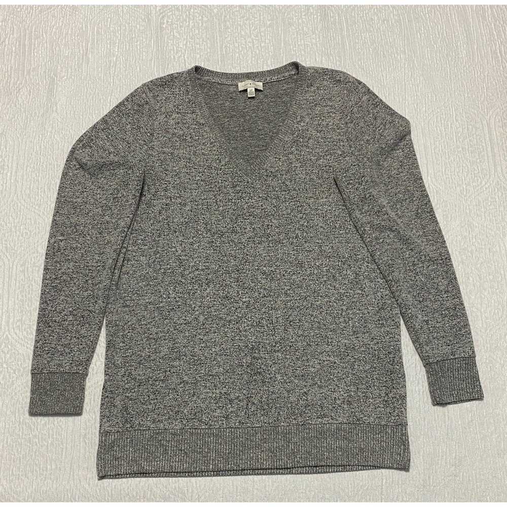 Lucky Brand Womens V‎ Neck Long Sleeve Tunic Top Gray Knit Size S Lightweight